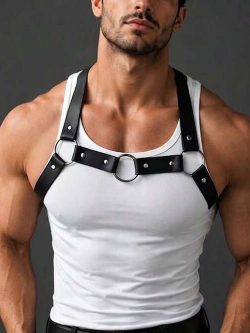 Men's Black Leather Chest Harness - New